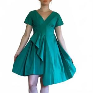 by anthropologie linen blend puff-sleeve v-neck mini dress By Anthropologie Linen Blend Puff-Sleeve V-Neck Mini Dress